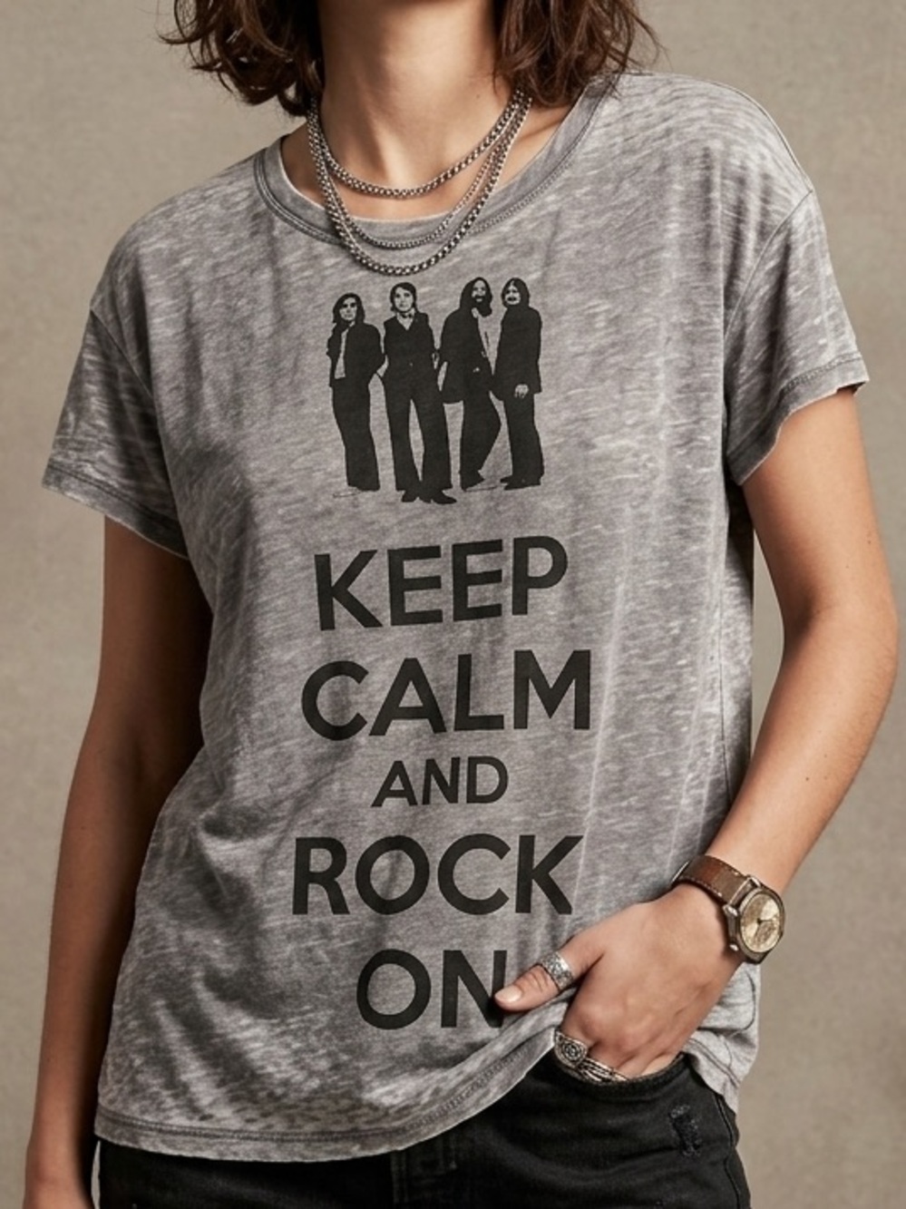 The Beatles Gray Graphic 'Keep Calm and Rock On' Short Sleeve Tee S NWOT